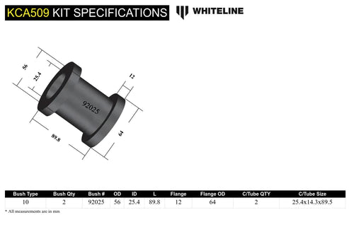 Whiteline KCA509 03-09 Toyota Land Cruiser Prado Front Lower Inner Control Arm Bushing Kit Whiteline