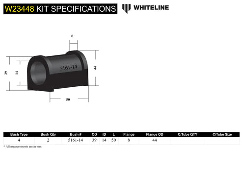 Whiteline W23448 Rear 14 mm Sway Bar Mount Bushing for 2012+ Subaru BRZ, 2012+ Scion FR-S, 2012+ Toyota 86 Whiteline