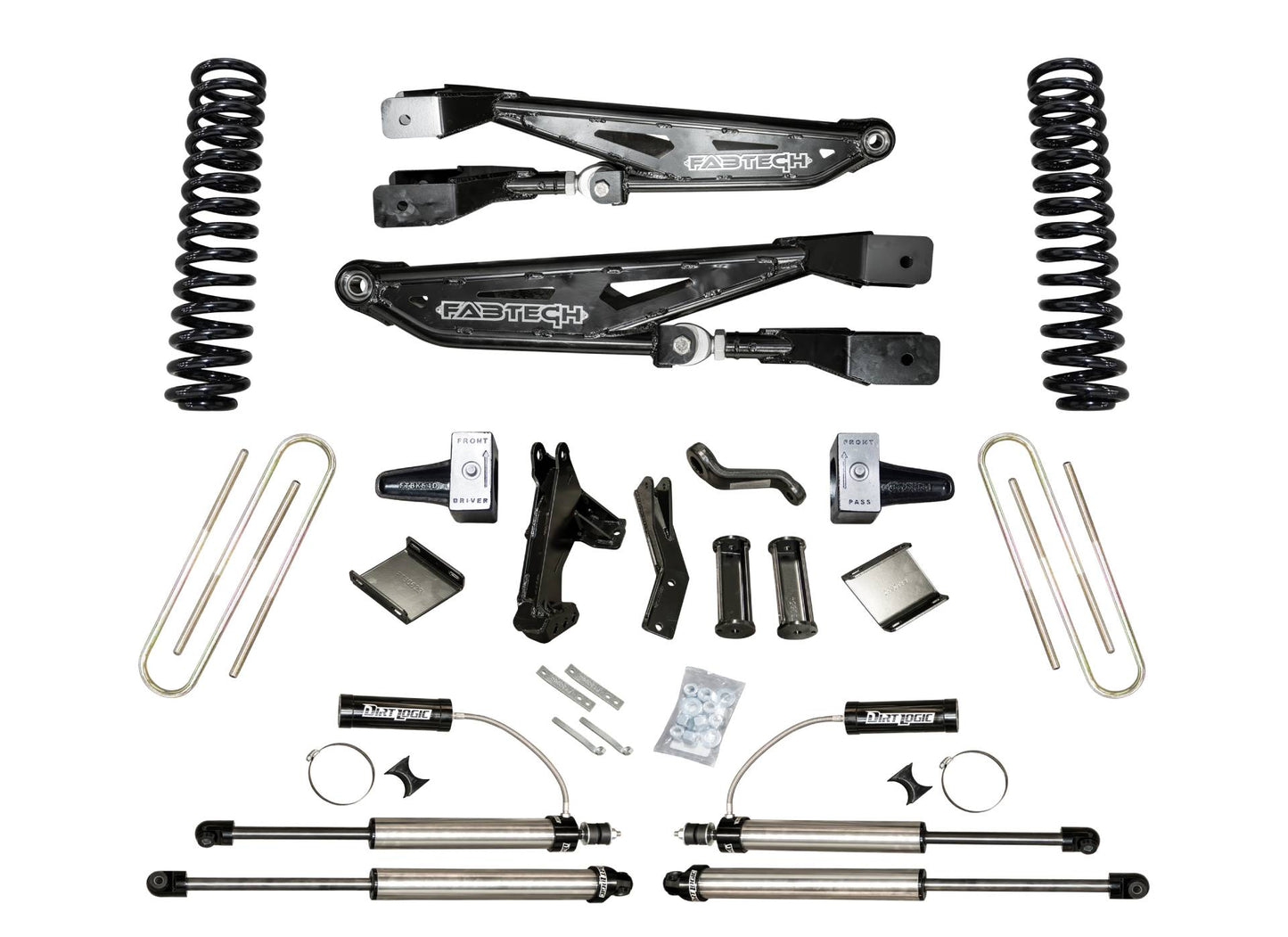 Fabtech 6" FTS-X Radius Arm System w/Front Dirt Logic 2.25 Reservoir Shocks & Rear Dirt Logic 2.25 Shocks – 2023–2026 Ford F-250/F-350 Super Duty 4WD (K2434DL)