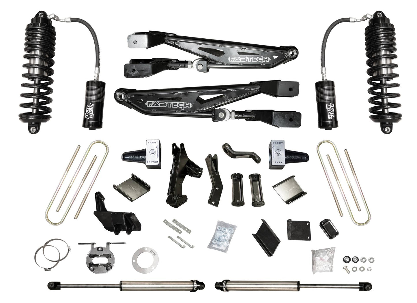 Fabtech 6" FTS-X Radius Arm System w/Front Dirt Logic 4.0 Reservoir Coilovers & Rear Dirt Logic 2.25 Shocks – 2023–2026 Ford F-250/F-350 Super Duty 4WD (K2436DL)