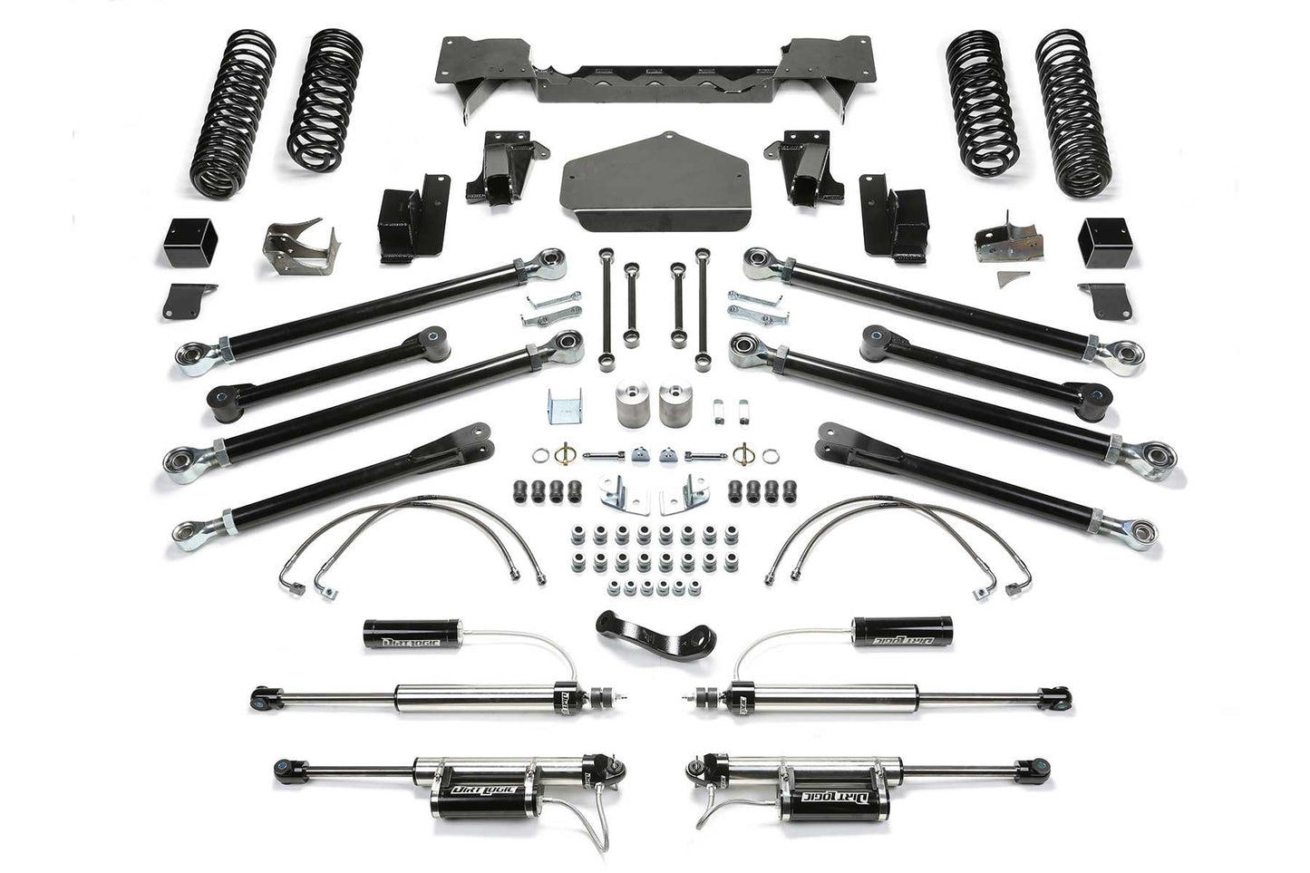 Fabtech 5in Crawler Long Travel Suspension System with Dirt Logic 2.25 Reservoir Shocks for 2007-2018 Jeep Wrangler JK Unlimited 4WD 4-Door (K4075DL)