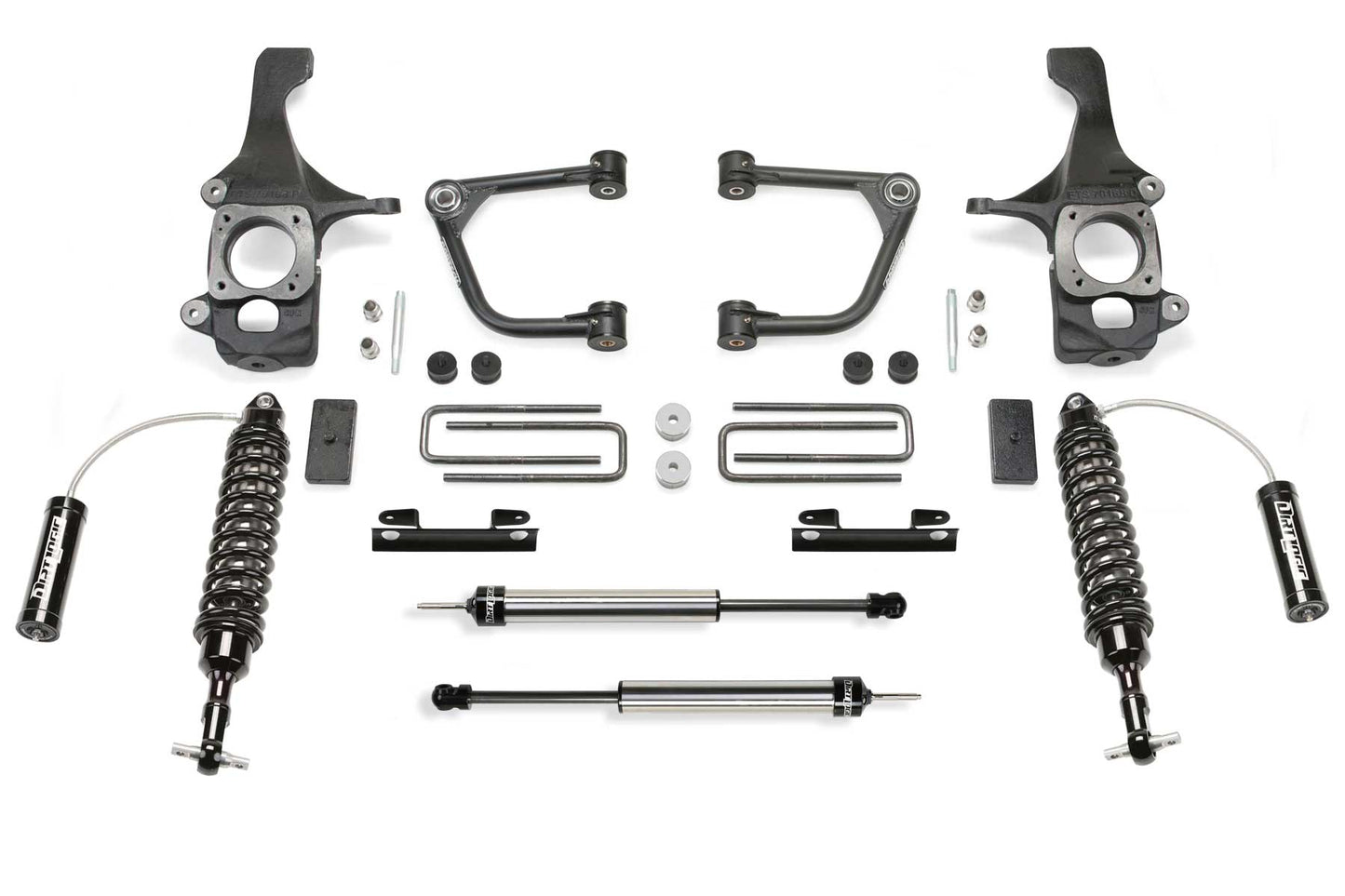 Fabtech 4in Uniball UCA Lift System with Dirt Logic 2.5 Reservoir Coilovers and Dirt Logic Rear Shocks for 2007-2015 Toyota Tundra 2WD/4WD (K7045DL)