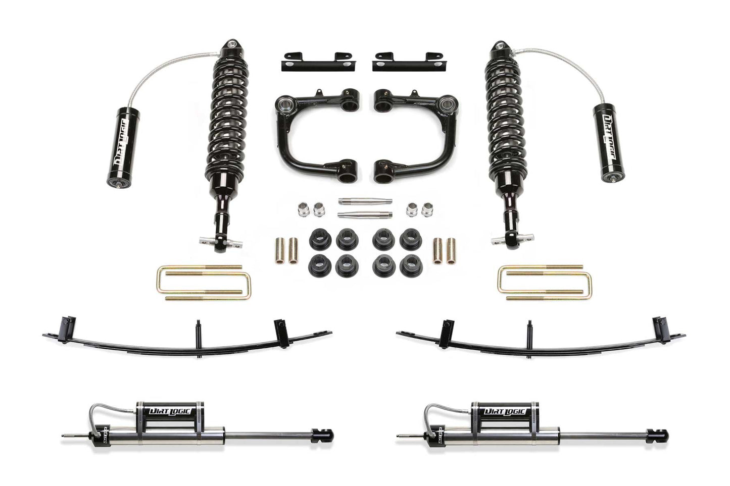 Fabtech 3in Uniball UCA Lift System with Dirt Logic 2.5 Reservoir Coilovers, Dirt Logic Reservoir Rear Shocks and Rear Spring Pack for 2015-2021 Toyota Tacoma 2WD/4WD 6-Lug (K7063DL)