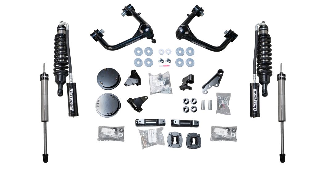 Fabtech 3" Dirt Logic Suspension System w/Ball Joint UCA, Dirt Logic 2.5 Reservoir Coilovers, Dirt Logic 2.25 Rear Shocks & Rear Coil Spacers – 2022–2026 Toyota Tundra 4WD (K7110DL)