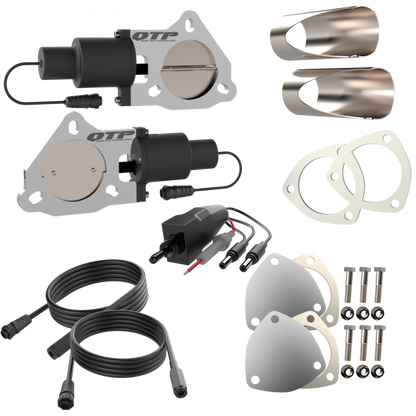 QTP Dual 3in Electric Valves / Wiring / 1 Toggle Switch / 2 2.75in DIY Cutout Pipes QTP