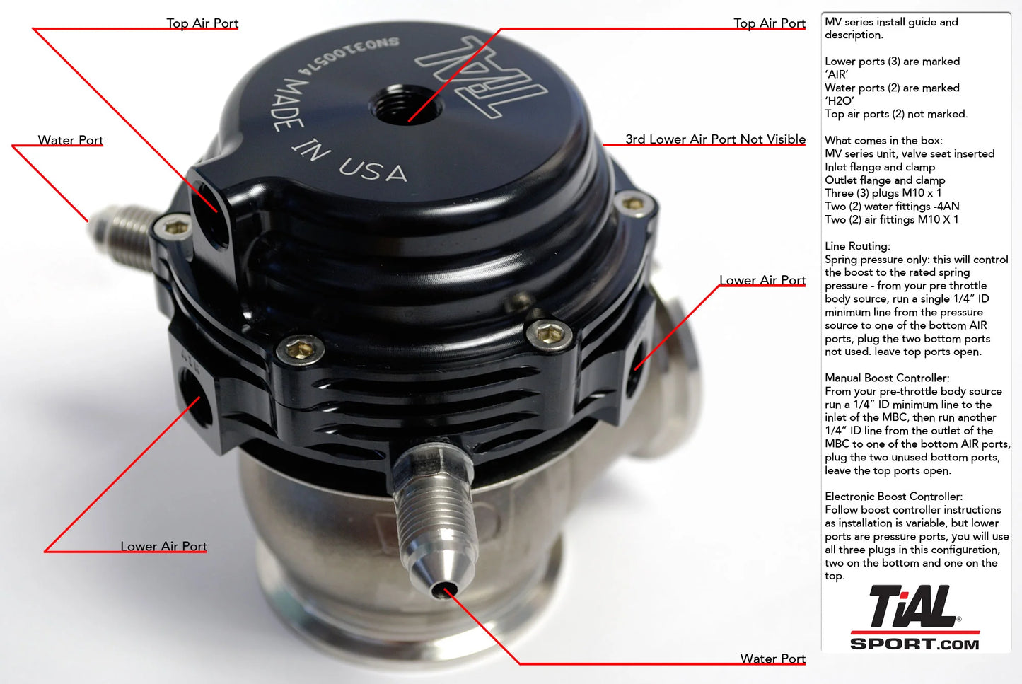 TiAL Sport 002951 MVR Wastegate 44mm (All Springs) w/V-Band Clamps - Red