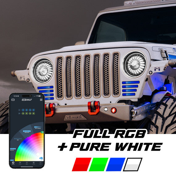 XK Glow 2019+ Jeep Wrangler JL/JT 7in Headlight XKmax RGBW Kit w/ Mnt Brkt App Cntrl 2pc