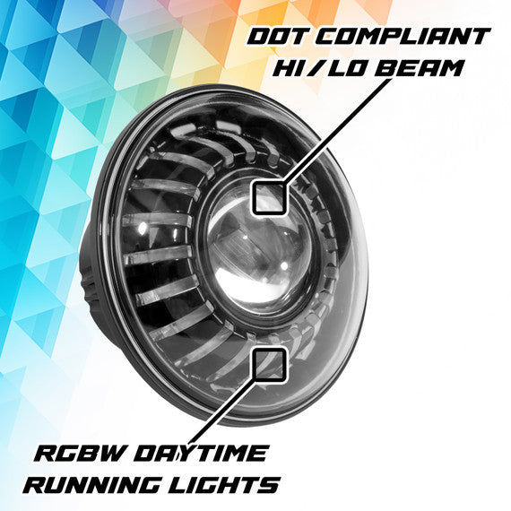 XK Glow 2019+ Jeep Wrangler JL/JT 7in Headlight XKmax RGBW Kit w/ Mnt Brkt App Cntrl 2pc