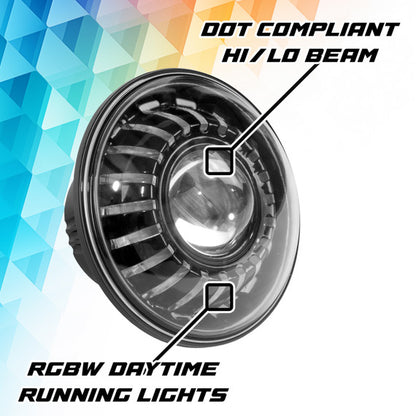 XK Glow 2019+ Jeep Wrangler JL/JT 7in Headlight XKmax RGBW Kit w/ Mnt Brkt App Cntrl 2pc