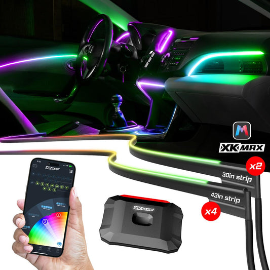 XKGlow XKmax 2x30in + 4x43in Fiber Optic Interior Ambient Light Strip App Control Kit - 6 Piece - Part MX-FO-PRO