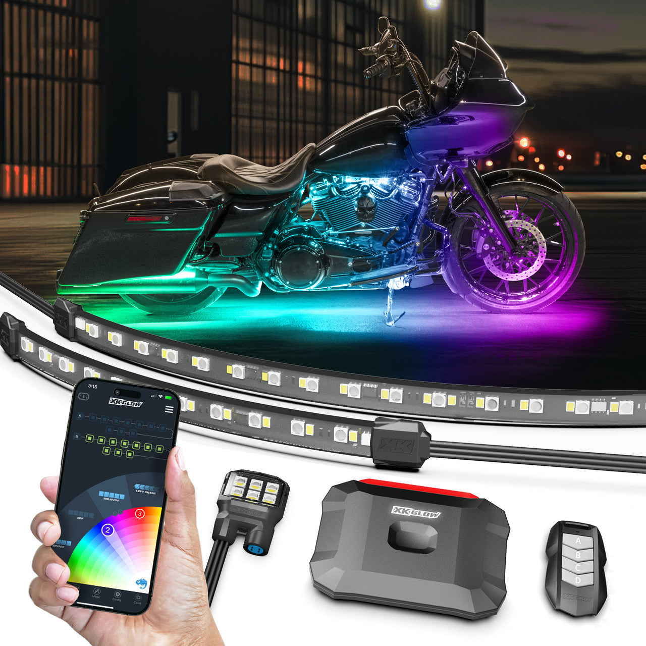 XK Glow XKmax RGBW 20pc addressable Motorcycle Underglow Light Kit