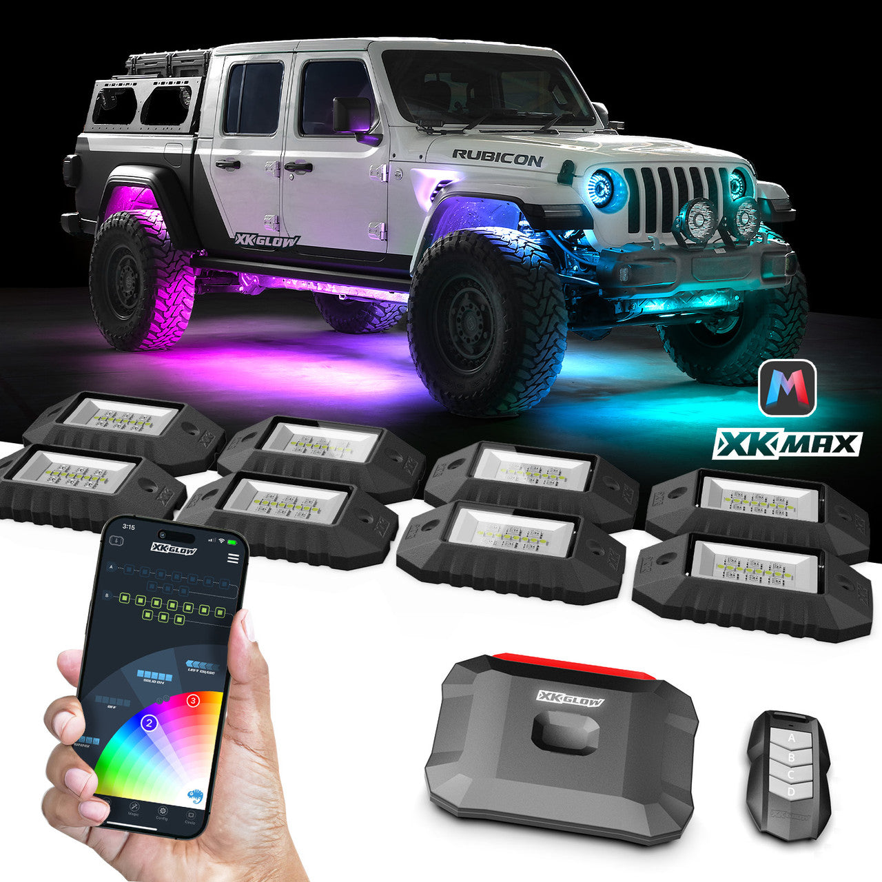 XK Glow RGBW 4pc Addressable LED Rock Light Kit