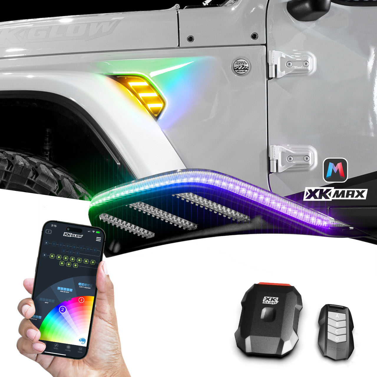 XK Glow XKmax Jeep Air Vent Light RGB+ Amber Turn & Running App Cntl