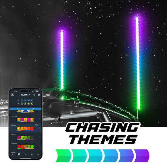 XK Glow 2x 48  XKmax RGBW Advanced App Control LED Whip Light Kit for 4x4 Offroad UTV ATV