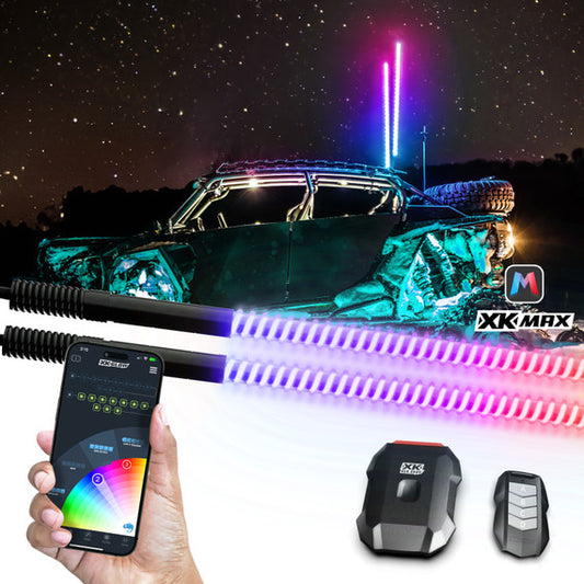 XKGlow 1x 48" XKmax RGBW Advanced App Control LED Whip Light Kit for 4x4 Offroad UTV ATV - Part MX-WHIPB-STA