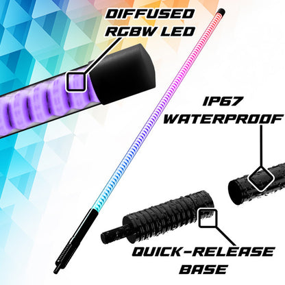 XK Glow 2x 48  XKmax RGBW Advanced App Control LED Whip Light Kit for 4x4 Offroad UTV ATV