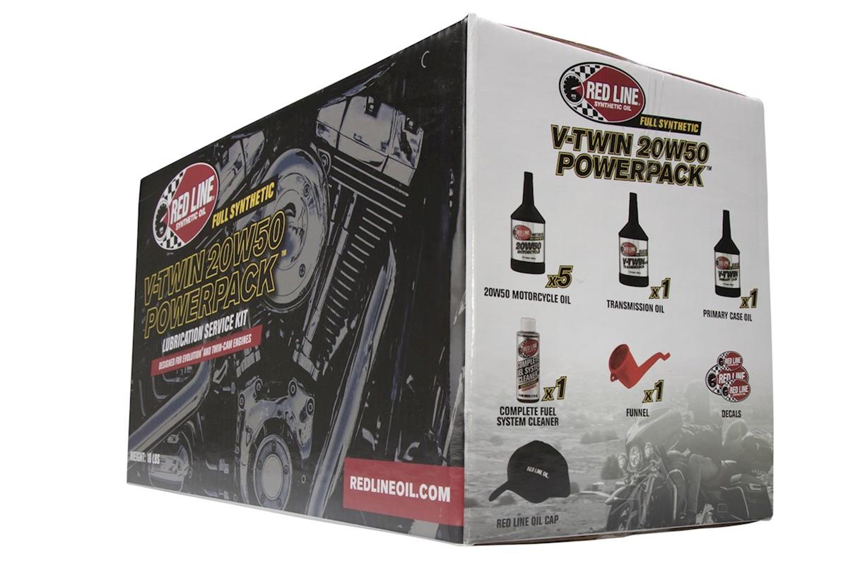 Red Line 90226 V‑Twin PowerPack – 20W‑50 Full Synthetic Engine, Primary & Transmission Oil Kit Red Line