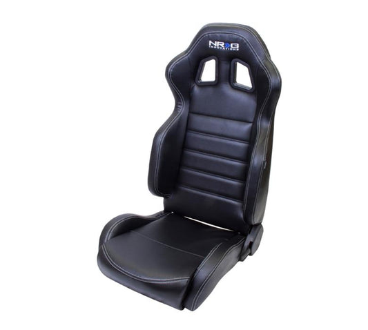 NRG Reclinable Sport Seats (Pair) PVC Leather w/NRG Logo - Black w/White Stitching - RSC-208L/R
