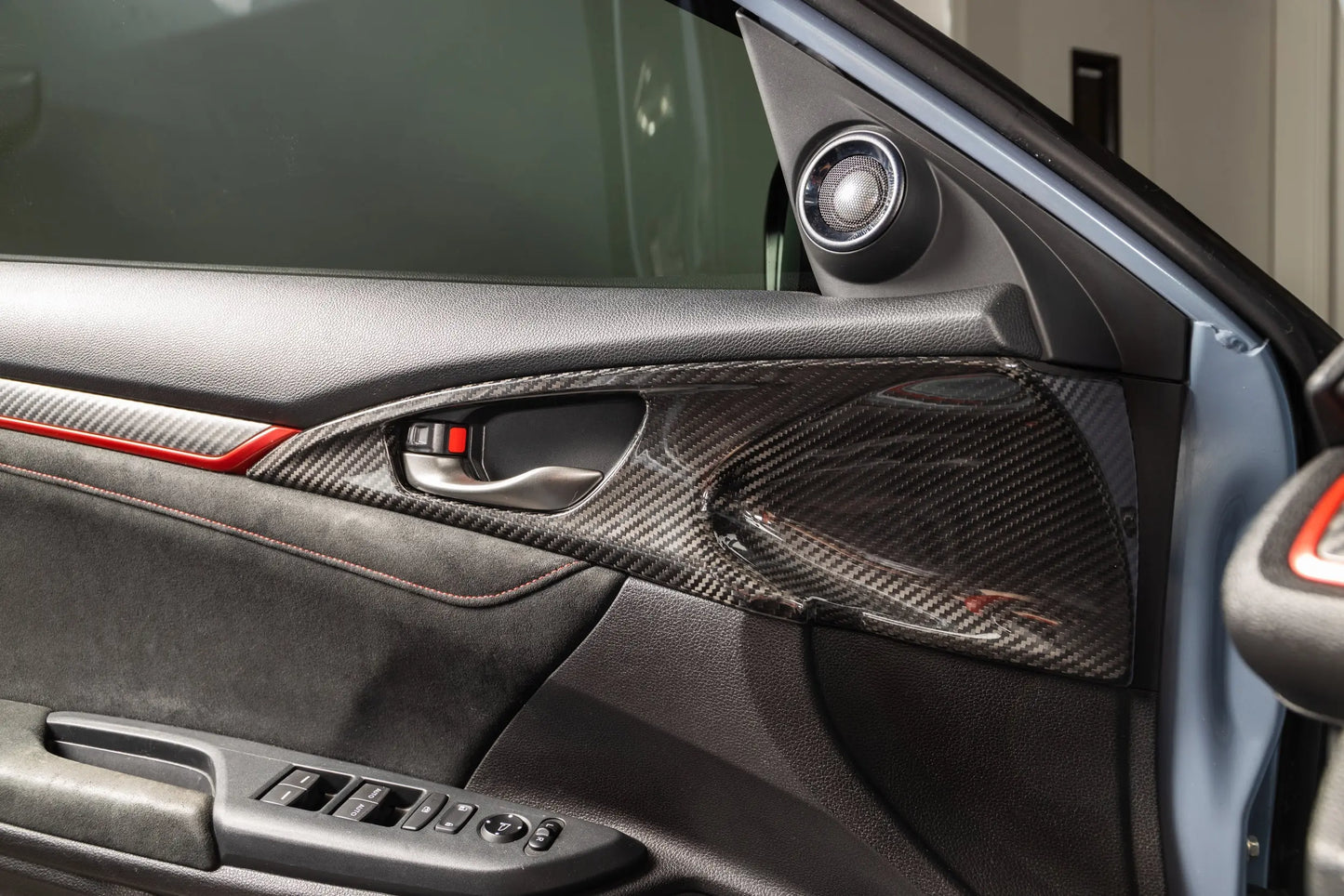 OLM LE Carbon Fiber Interior Door Handle Trim Covers (Full Set) - 2016 - 21 Honda Civic / 2017-21 Honda Civic Type R