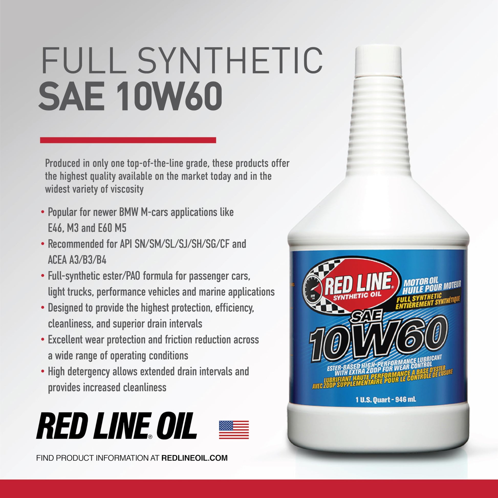 Red Line 11704 10W‑60 Full Synthetic Motor Oil – 1 Quart Red Line