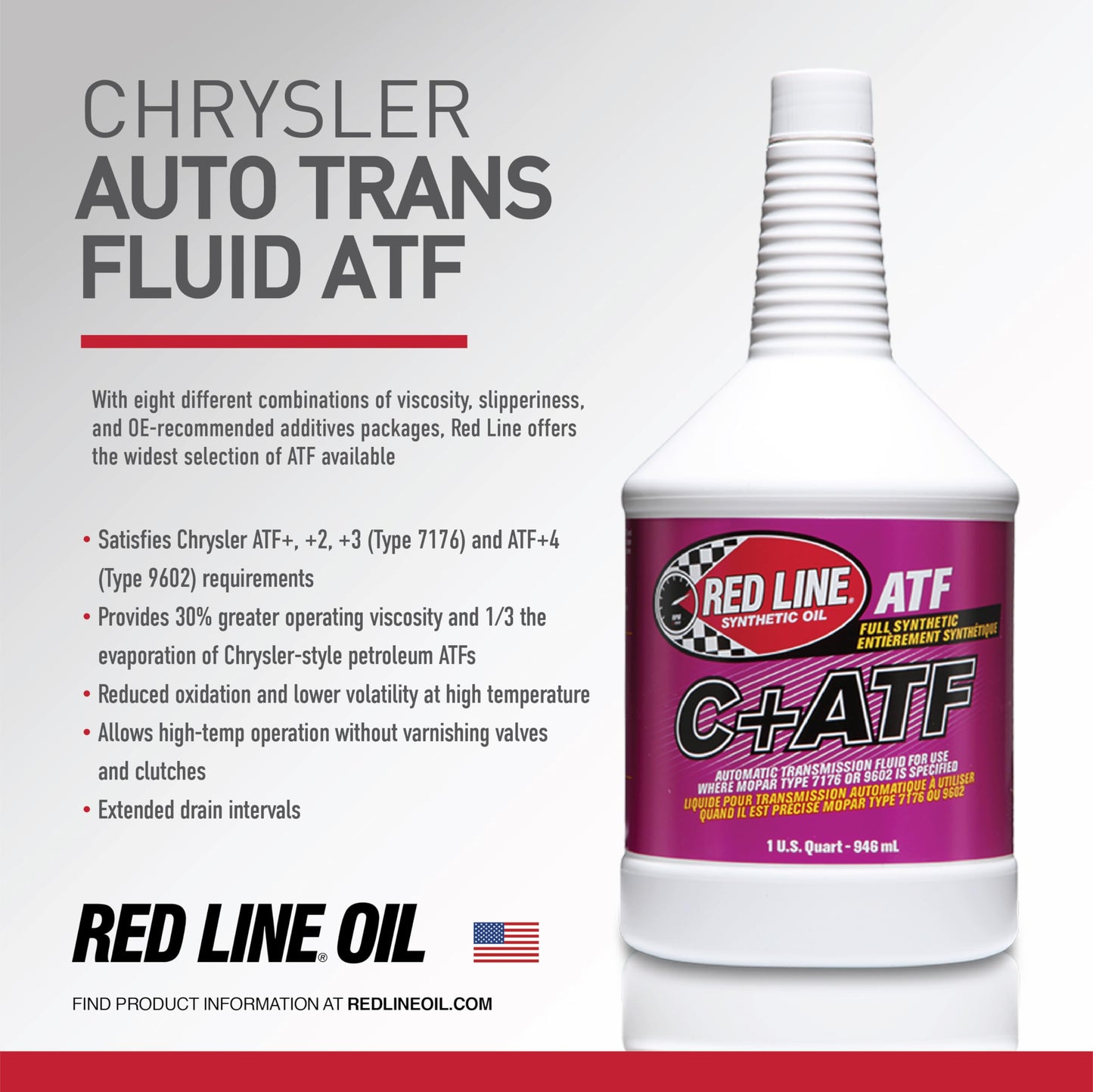Red Line 30604 C+ATF – Full Synthetic Transmission Fluid – 1 Quart Red Line