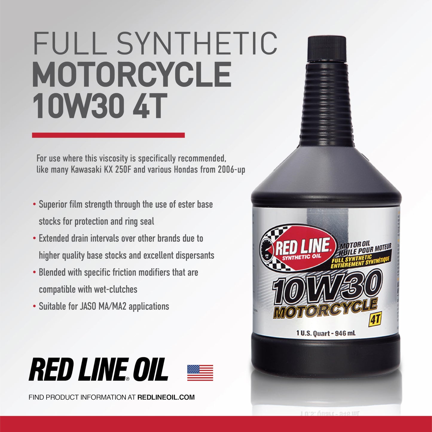 Red Line 42304 10W‑30 Full Synthetic Motorcycle Oil – 1 Quart Red Line