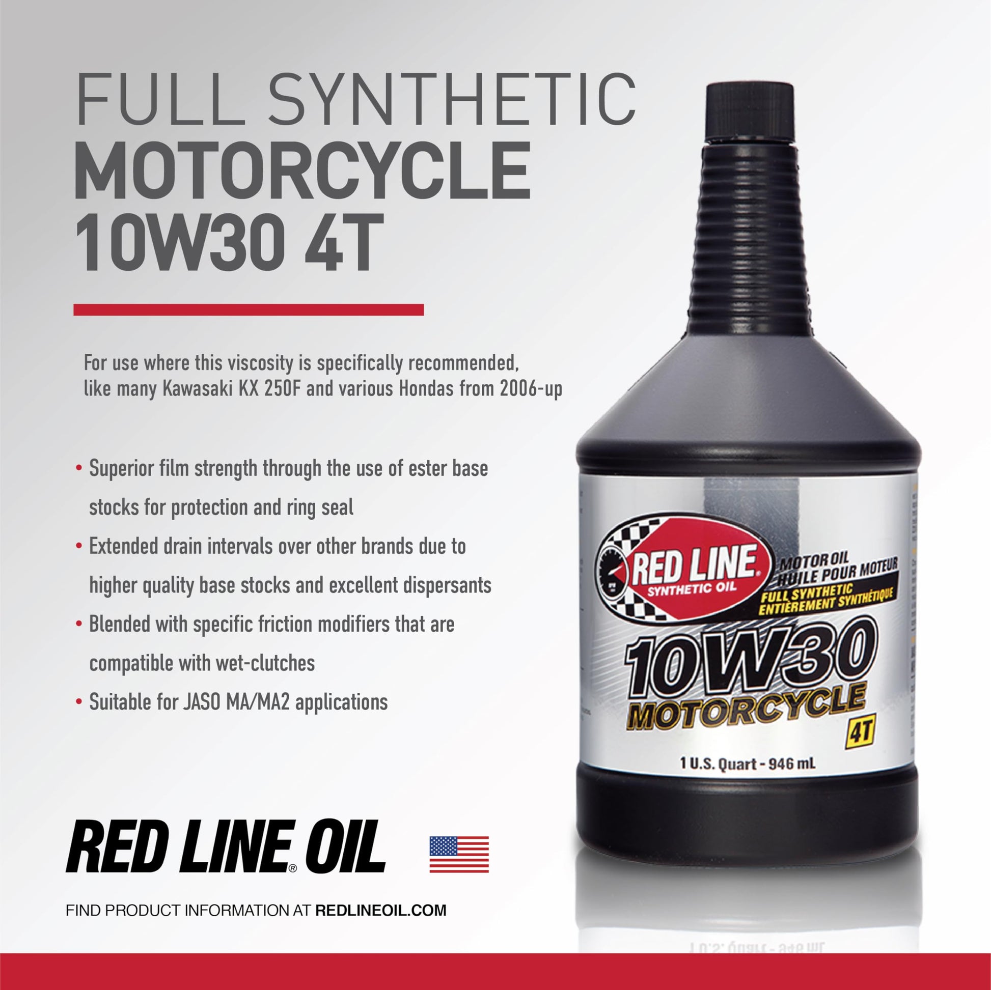 Red Line 42304 10W‑30 Full Synthetic Motorcycle Oil – 1 Quart Red Line