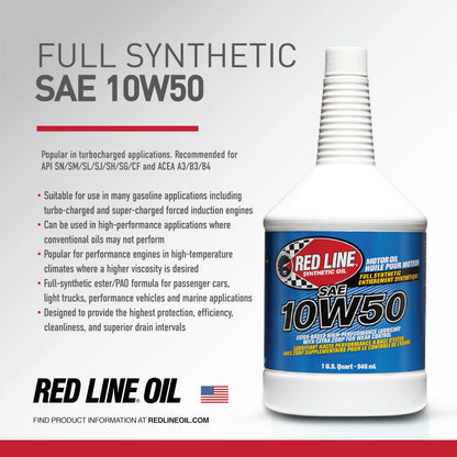 Red Line 11204 10W‑50 Full Synthetic Motor Oil – 1 Quart Red Line