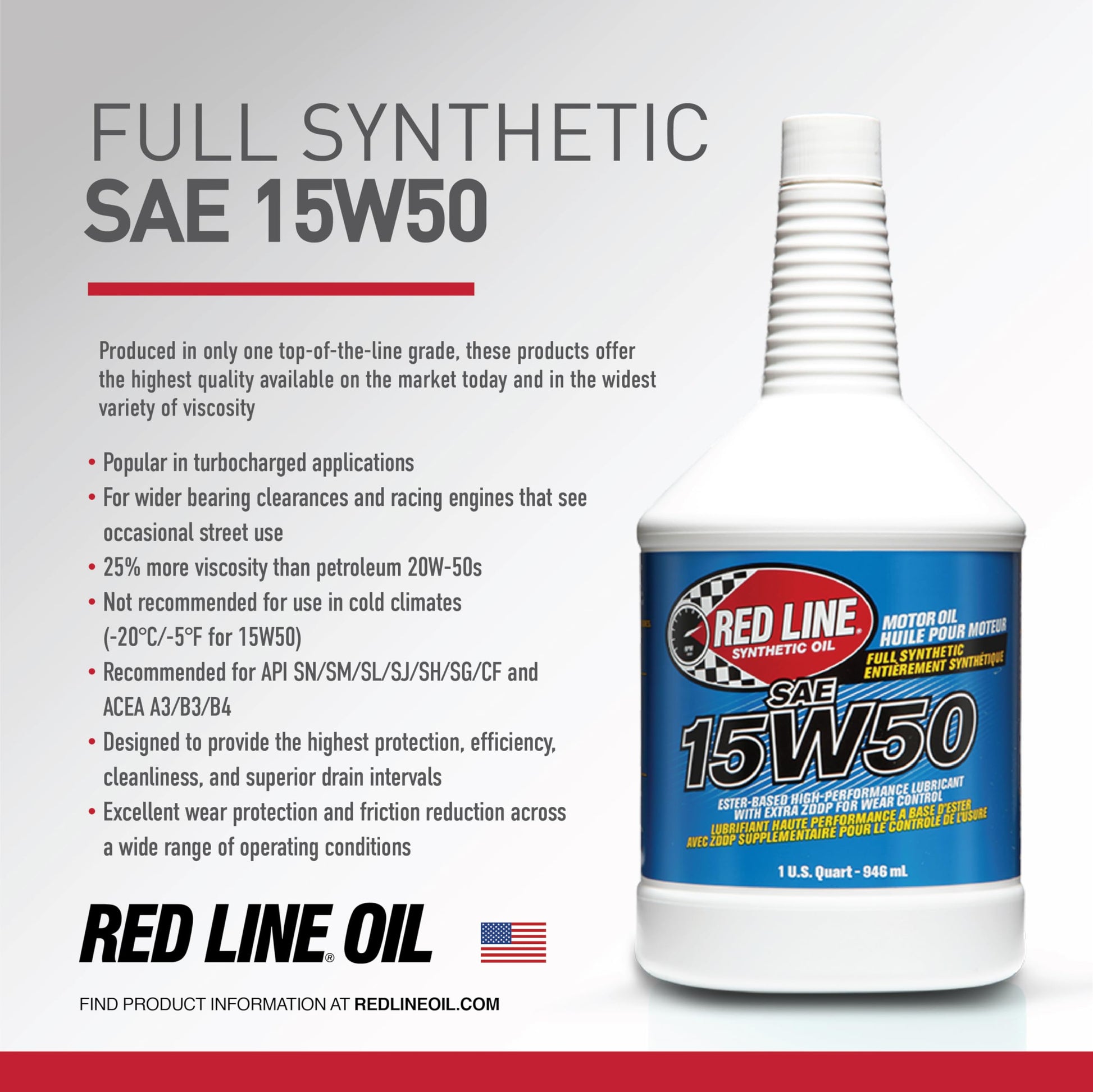 Red Line 11505 15W‑50 Full Synthetic Motor Oil – 1 Gallon Red Line