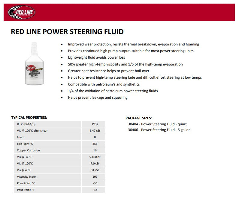 Red Line 30404 Power Steering Fluid – 1 Quart Red Line