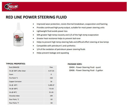 Red Line 30404 Power Steering Fluid – 1 Quart Red Line