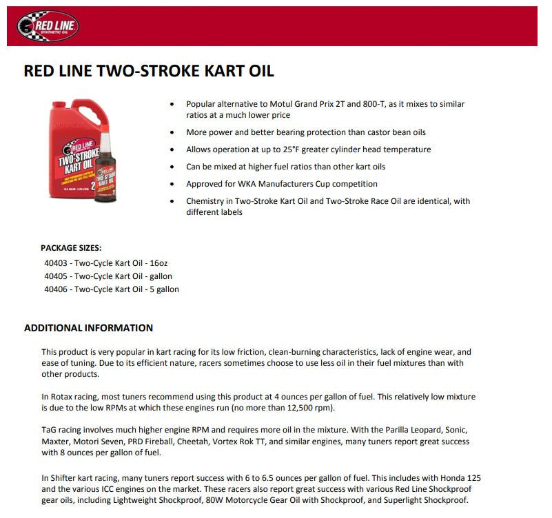 Red Line 40403 Two-Stroke Kart Oil – 16 oz Red Line