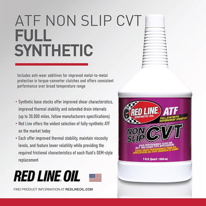 Red Line 30804 Non‑Slip CVT Fluid – 1 Quart Red Line