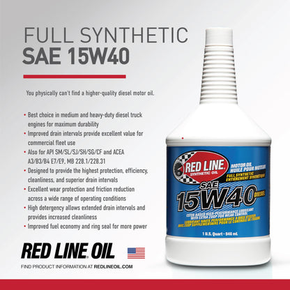 Red Line 21405 15W‑40 Full Synthetic Diesel Motor Oil – 1 Gallon Red Line