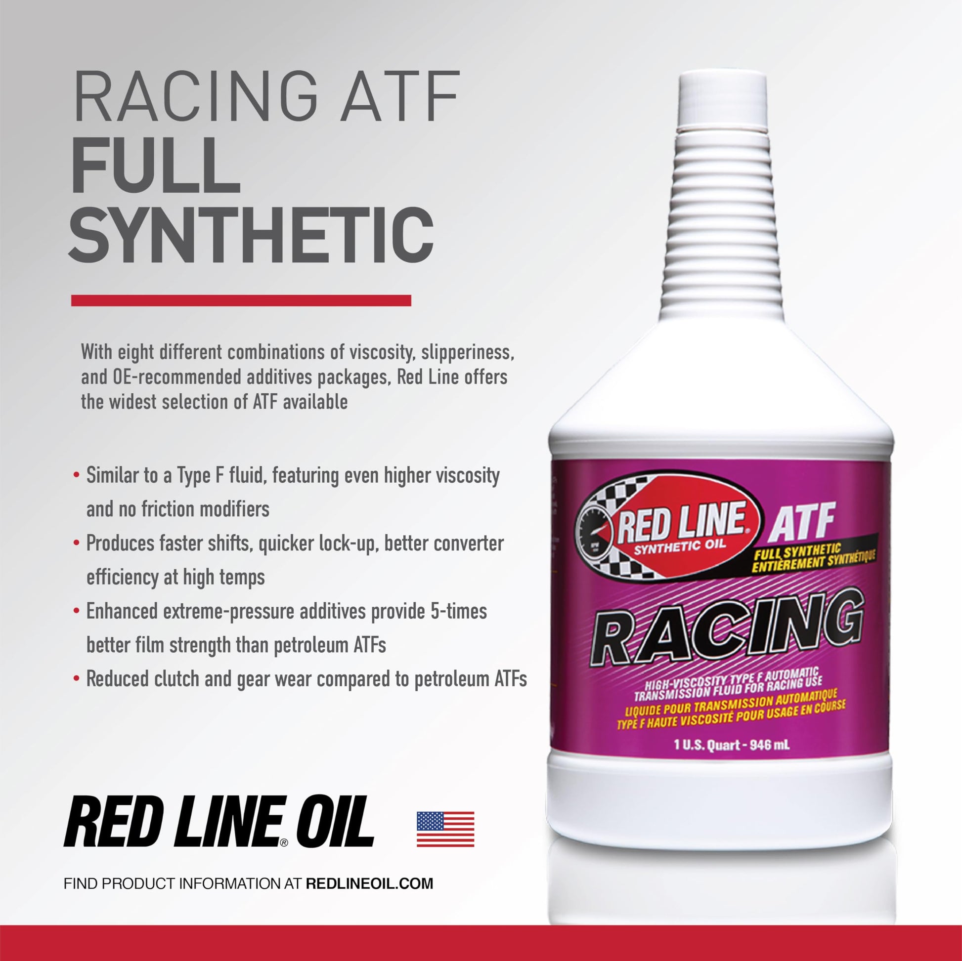 Red Line 30304 Racing ATF Type F – Full Synthetic Transmission Fluid – 1 Quart Red Line