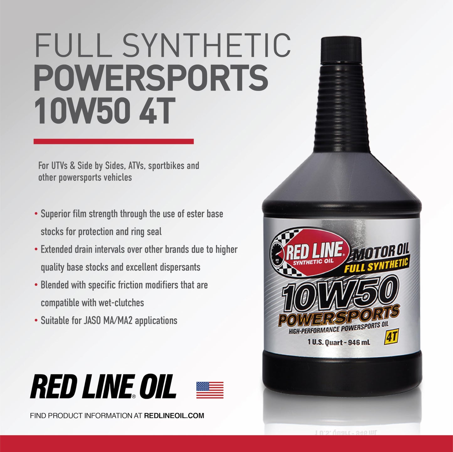 Red Line 42604 10W‑50 Full Synthetic PowerSports Oil – 1 Quart Red Line