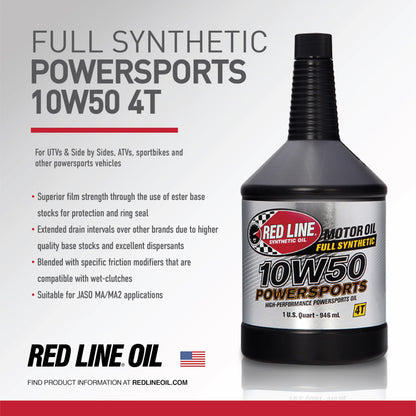 Red Line 42604 10W‑50 Full Synthetic PowerSports Oil – 1 Quart Red Line