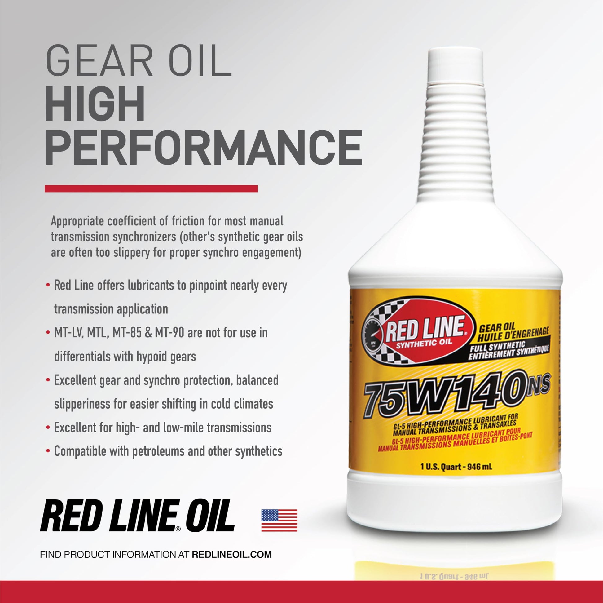 Red Line 57105 75W‑140 GL‑5 Gear Oil (Non-Slip) – 1 Gallon Red Line