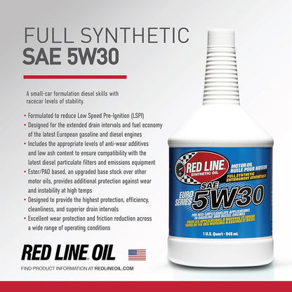 Red Line 12304 Euro-Series 5W‑30 Full Synthetic Motor Oil – 1 Quart Red Line