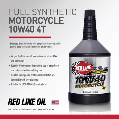 Red Line 42404 10W‑40 Full Synthetic Motorcycle Oil – 1 Quart Red Line
