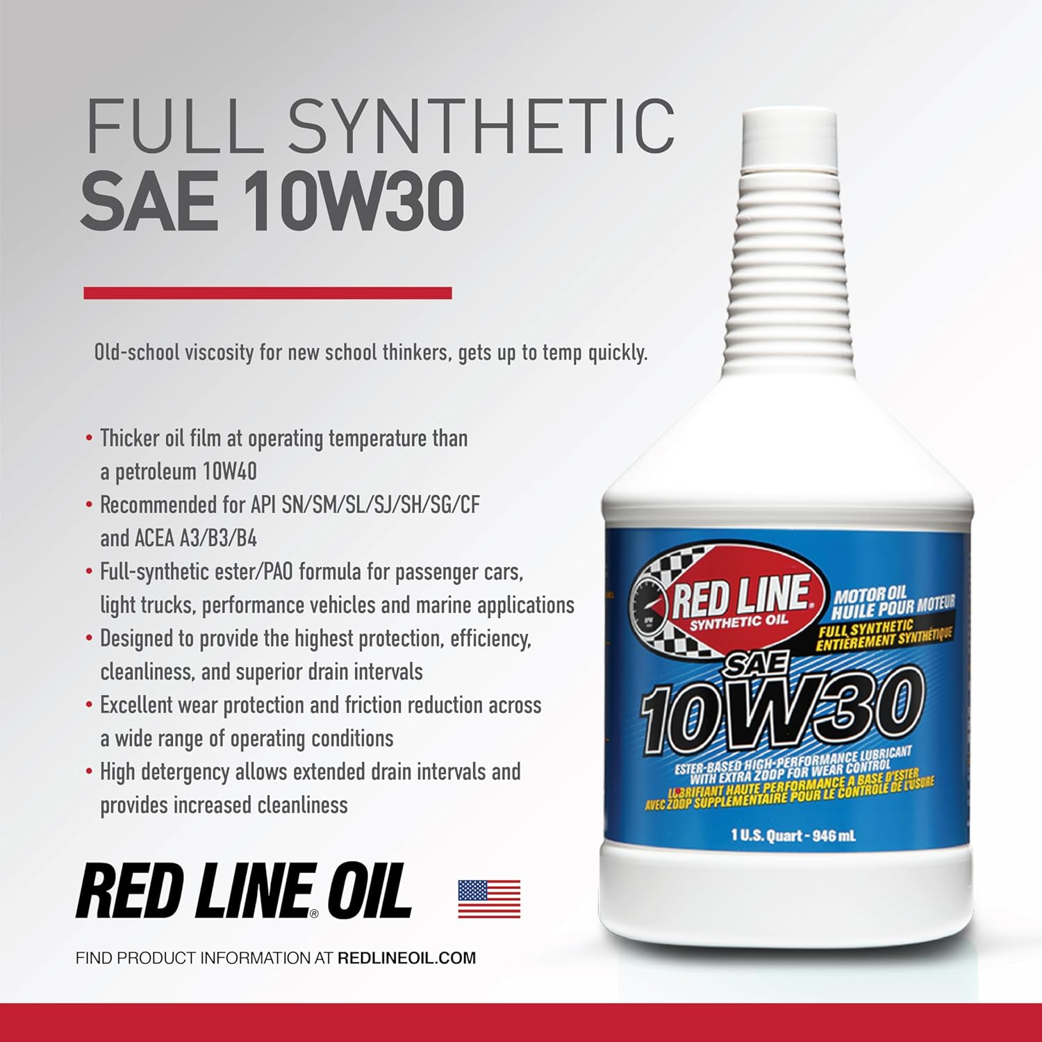 Red Line 11304 10W‑30 Full Synthetic Motor Oil – 1 Quart Red Line