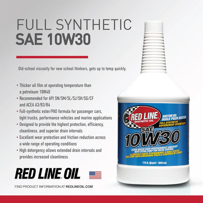 Red Line 11304 10W‑30 Full Synthetic Motor Oil – 1 Quart Red Line