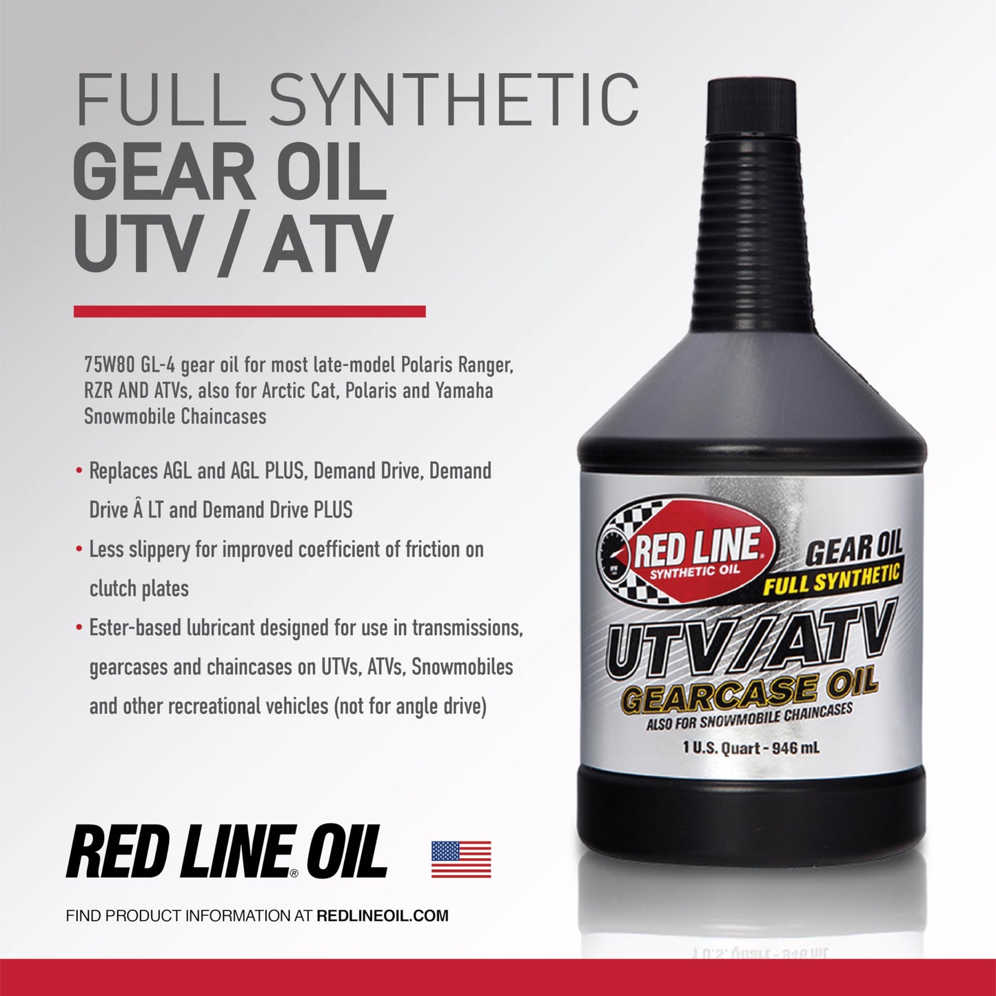 Red Line 43704 UTV/ATV Gearcase Oil – Full Synthetic – 1 Quart Red Line