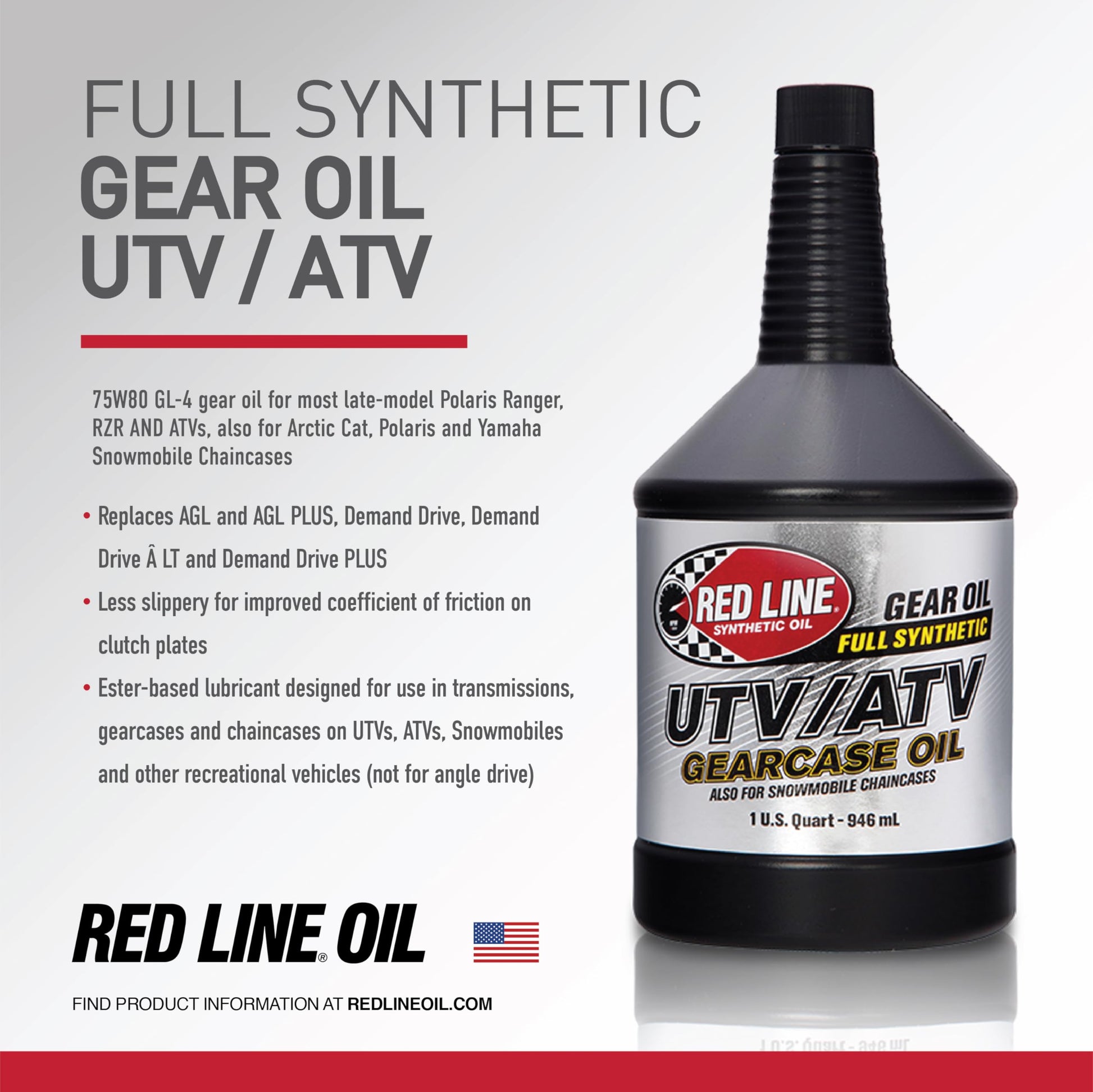 Red Line 43704 UTV/ATV Gearcase Oil – Full Synthetic – 1 Quart Red Line