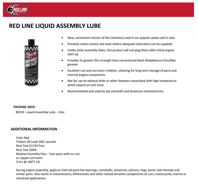 Red Line 80319 Liquid Assembly Lube – 12 oz Red Line