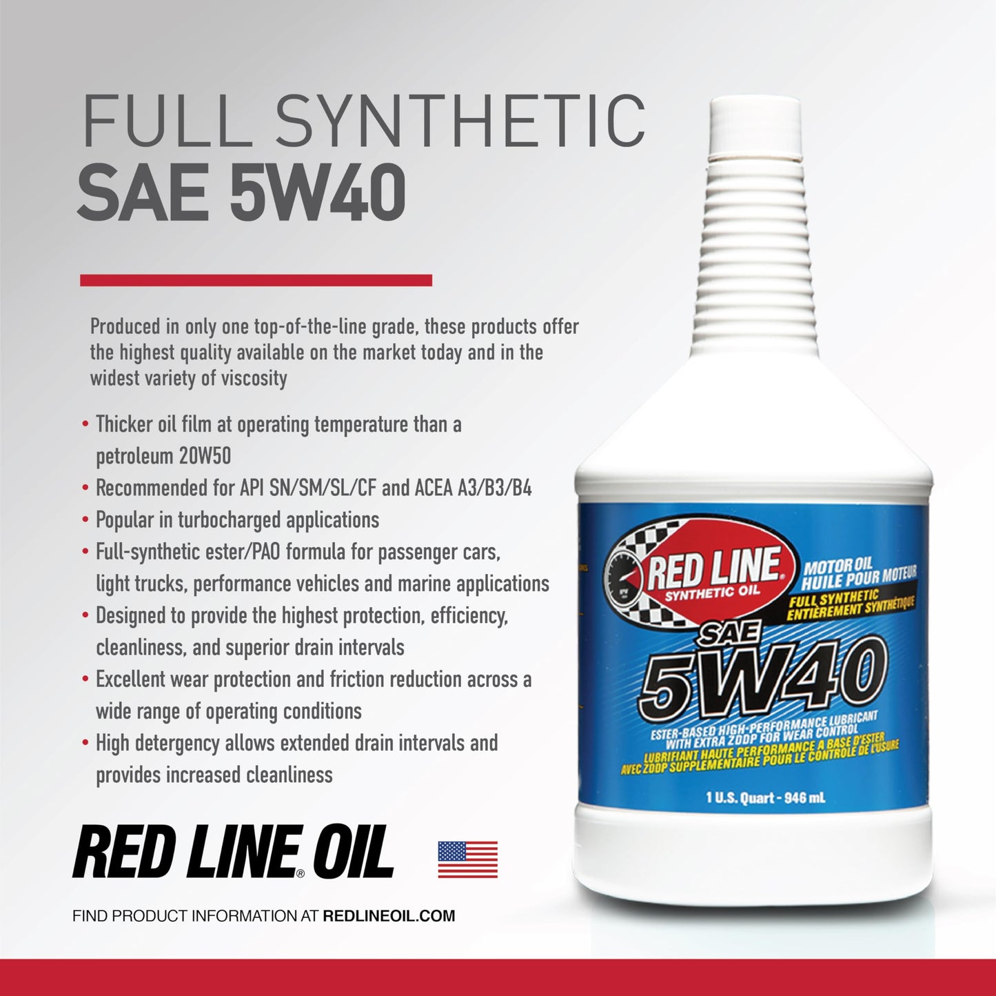 Red Line 15405 5W‑40 Full Synthetic Motor Oil – 1 Gallon Red Line