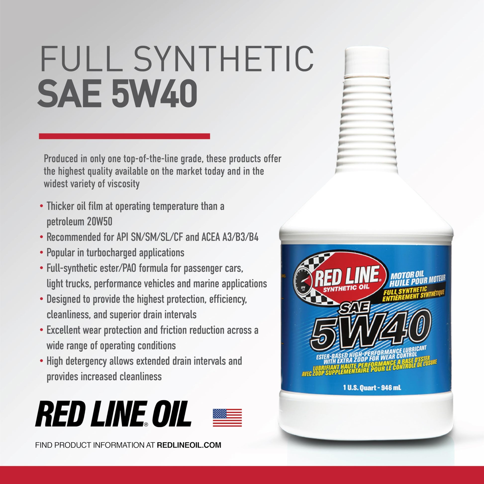 Red Line 15405 5W‑40 Full Synthetic Motor Oil – 1 Gallon Red Line