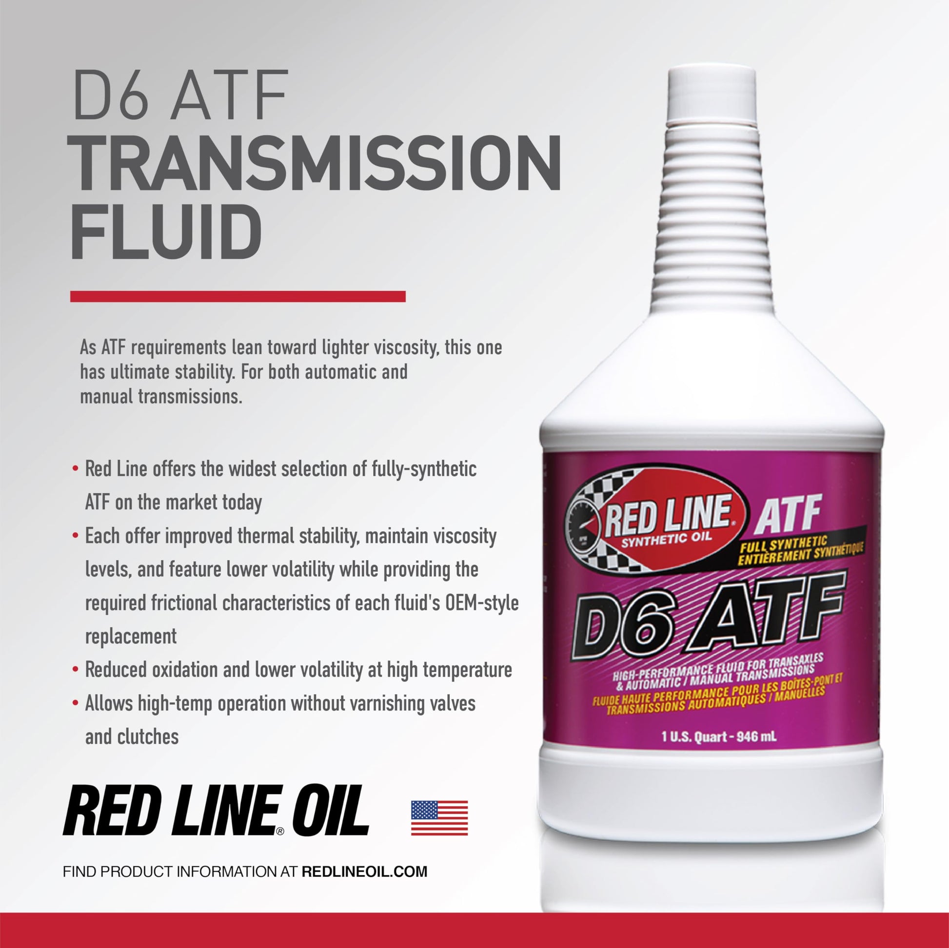 Red Line 30704 D6 Automatic Transmission Fluid – 1 Quart Red Line