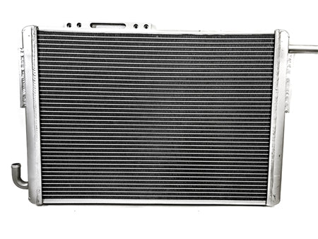 PLM heat exchanger for Audi B8 shown upright with core and ports visible