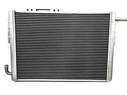 PLM heat exchanger for Audi B8 shown upright with core and ports visible